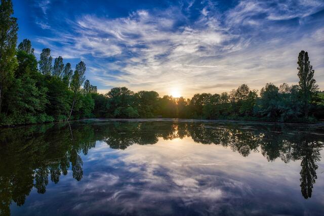 Sonnenuntergang am Forstbachsee bei Haberschlacht