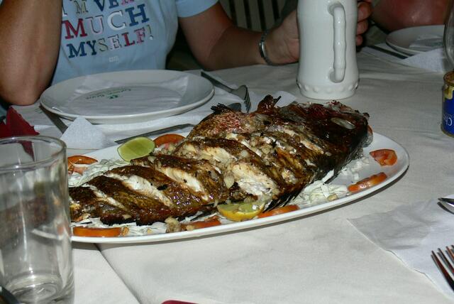 Fischgericht in Kovalam beach (Südindien)