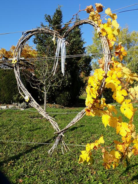 goldenes Herbstlaub mit Herz