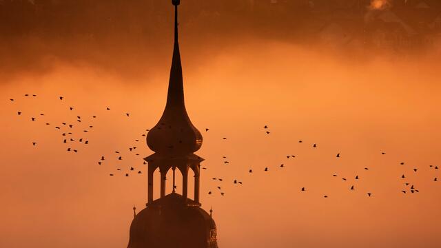 Morgenstimmung mit Blick auf die Johanneskirche in Künzelsau