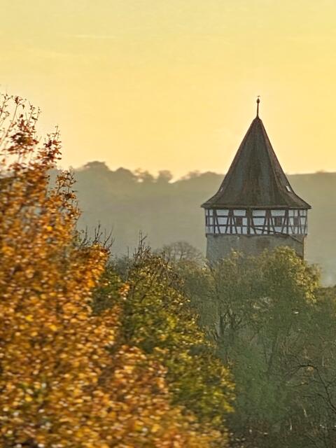 Burg Möckmühl in herbstlicher Abendstimmung