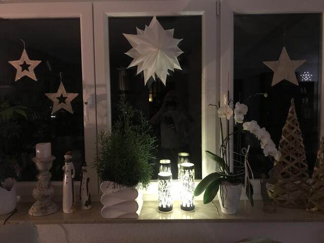 Esszimmerfenster am Abend