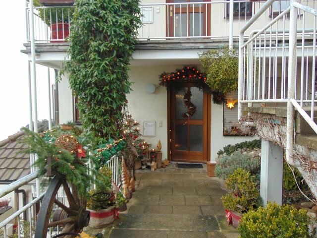 Und so habe ich im "rot-grünen" Jahr den Eingangsbereich weihnachtlich dekoriert. Ich wechsle für die gesamte Weihnachtsdeko In- und Outdoor jedes Jahr immer zwischen traditionellem Rot-Grün-Gold und edlem Weiß-Gold.