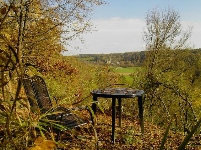 Herrlicher Ausblick von den Berlichinger Weinbergen auf Kloster Schöntal