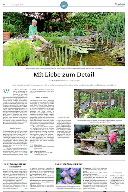 Andrea Wisst ist im Redaktionssekretariat auch für die Terminübersichten zuständig. Hier erholt sie sich in ihrem Garten in Neckarsulm-Obereisesheim.