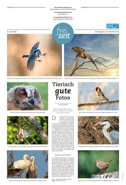 Tolle Fotos machen eine tolle Seite: Einige Motive aus dem "Gefiederte Freunde"-Gewinnspiel haben es am 16. April in Print sogar auf die Titelseite des Magazins geschafft.