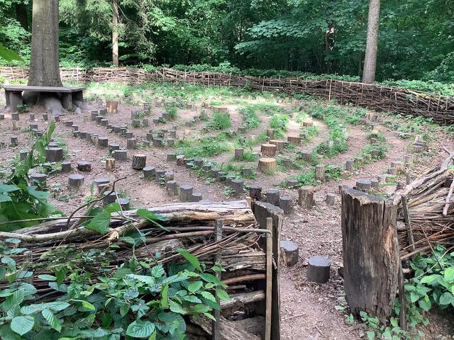 Wer den Wegen durch das Labyrinth folgt, braucht erstaunlich lange, um bis zum Ziel, der Bank rund um den Baum, zu kommen. | Foto: Freunde des Waldes