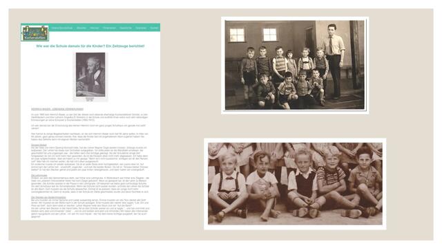 Linke Seite: Zeitzeugenbericht von Heinrich Bader anlässlich des Jubiläums 100 Jahre Schulhaus Kocherstetten, 1993, Fotos auf der Homepage der Grundschule Kocherstetten
