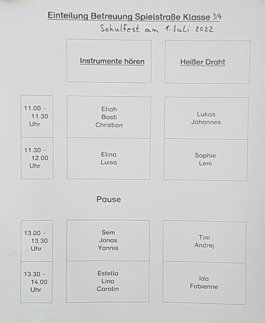 Beispiel für einen "Schichtplan"