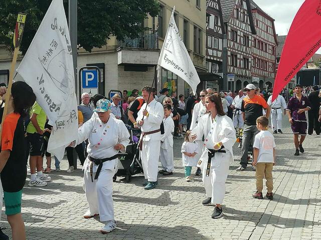 Während des Festumzuges gaben die Karatekas immer wieder kleine Kostproben ihres Könnens