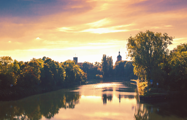 Blick vom Neckar auf die Burg und Kirche..