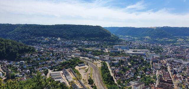 Aussicht vom Himmelsfelsen auf Geislingen