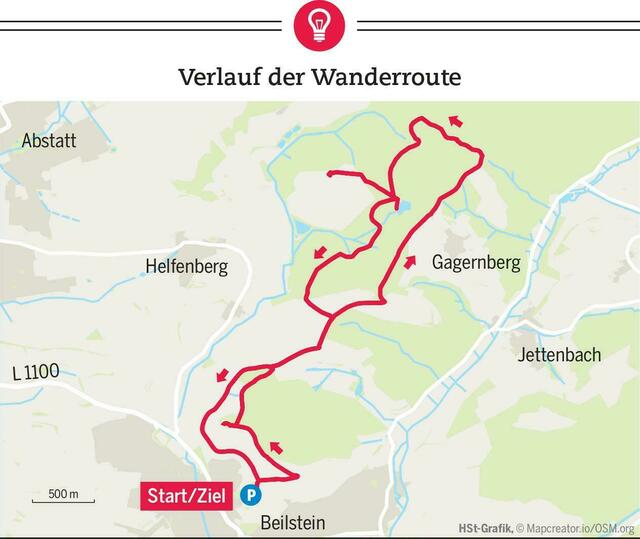 Der Verlauf der Wanderung mit Start an der Burg Hohenbeilstein.