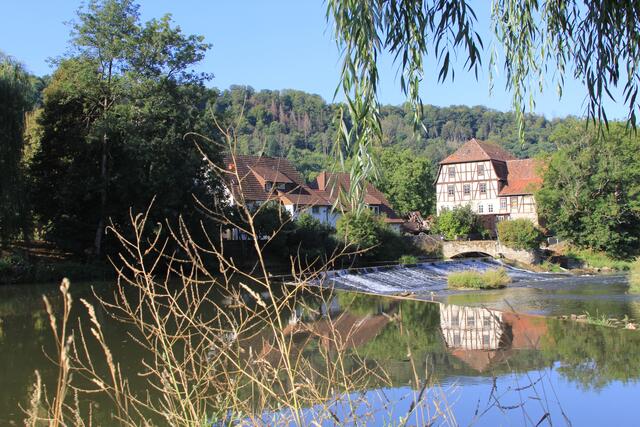 Blick aufs Kocherwehr in Forchtenberg
