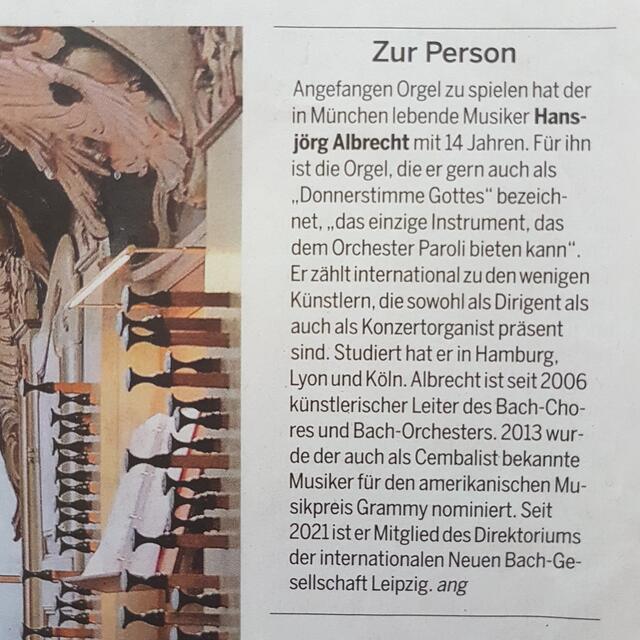 Mit 14 Jahren begann der in München lebende Musiker Hansjörg Albrecht mit dem Spielen an der "Donnerstimme Gottes". Seit 2006 ist er künstlerischer Leiter Des Bach-Chores und Bach-Orchesters.