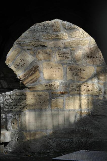 Blick ins Innere des Dicken Turms, wo prominente Burgbesucher des 19. Jahrhunderts im sogenannten Steinernen Album verewigt wurden | Foto: Daniela Somers