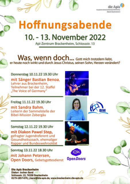 Die Hoffnungsabende im November 2022, u.a. mit Bastian Benoa.
