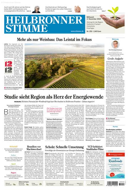 Mit dem wunderschönen Blick auf den Heuchelberg, der von Weinbergen umgeben ist, landete Heimatreporter Thomas Ströbel am 2. November auf dem Titelblatt.