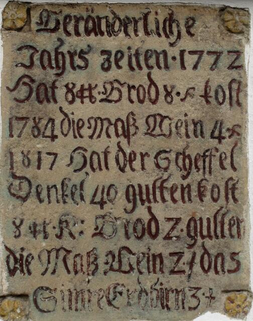 Eine Innschrift an einem Kleinbauernhaus in Neulautern erinnert an die Missernte im Jahr1816. Aufgrund eines Vulkanausbruchs ging es als "Jahr ohne Sommer" in die Geschichte ein.