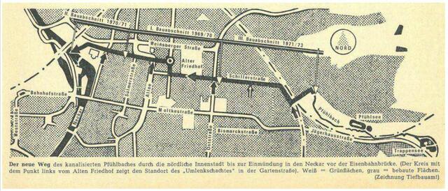 Verlauf des Pfühlbaches, er ist da, wenn man ihn auch nicht sieht. | Foto: Stadtarchiv Heilbronn, Heuss Datenbank