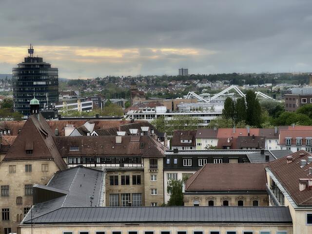 Sicht vom Hafenmarktturm auf das neue Wahrzeichen von Heilbronn: die Blitzbrücke | Foto: Moni Bordt