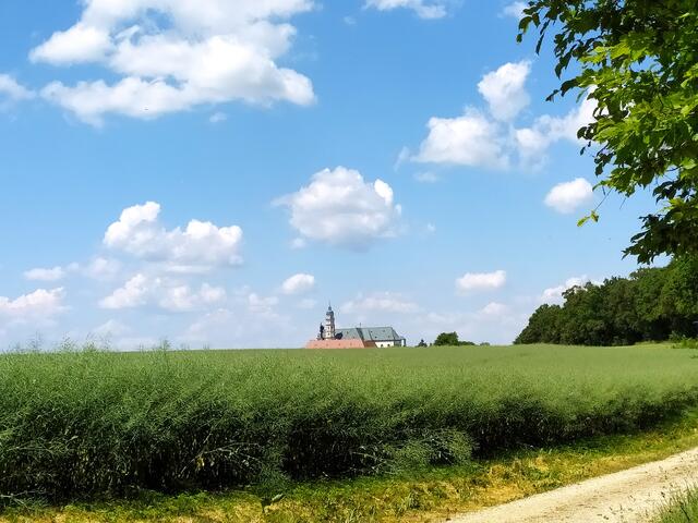 Über den Feldern grüßt uns das Kloster