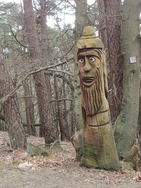 So wie uns anfangs die Tiere auf dem Pussier-Päddel begrüßt haben, so verabschieden uns jetzt diese Schnitzereien auf dem letzten Wegstück. 