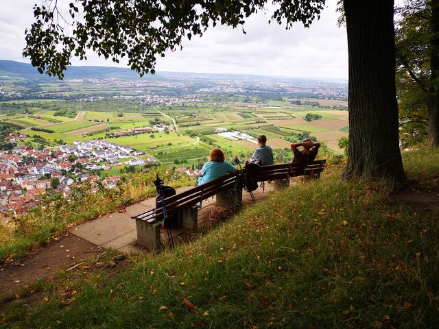 Verweilen auf dem Kleinheppacher Kopf. 
Links unten Kleinheppach. Bildmitte am Horizont Stuttgart. | Foto: Jürgen Pachwald