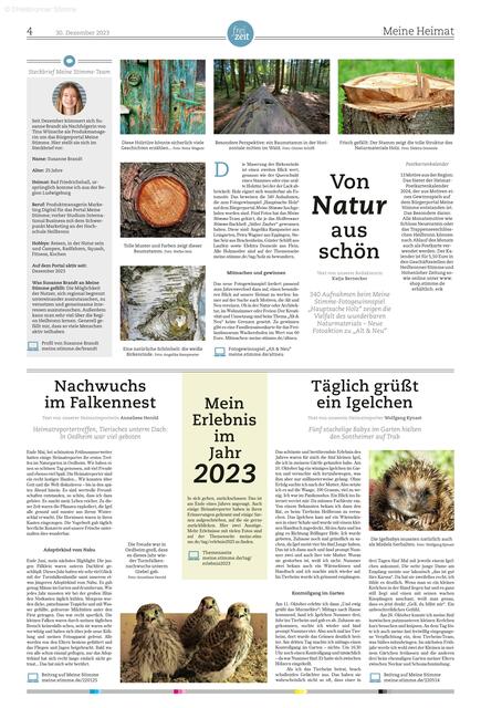 Die letzte Meine Heimat-Seite des Jahres bietet was für Herz und Auge.  | Foto: HSt, Lina Bihr, Angelika Rampmeier, Petra Wagner, Stefan Seiz, Elektra Domesle, Günter Schiffl, Anneliese Herold, Wolfgang Kynast