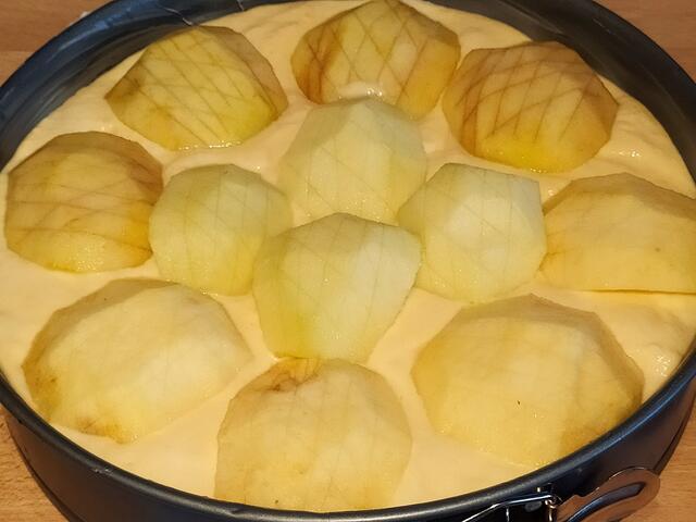 Hier sieht man, dass es unterschiedliche Äpfel sind. Leider war ein Teil meiner Boskop innen braun und so hab ich genommen, was wir hier hatten. Das tut dem leckeren Geschmack keinen Abbruch.  | Foto: sigischlottke