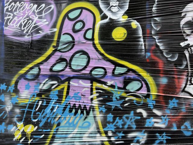 Beim Graffiti Kurs mit BERK; auf Folie gesprayt | Foto: Moni Bordt