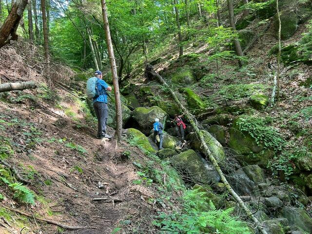 Hier wird die Klamm mit Hilfe überquert - rechts geht das Flüsschen steil hinunter | Foto: Ulrich Buckenmayer