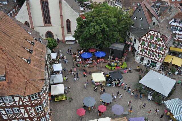 Blick nach unten auf das Markttreiben. Noch ist es relativ ruhig. Später war es um einiges voller in der Stadt. | Foto: Daniela Somers