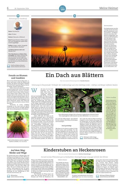 Ein Blickfang ist die Meine Heimat-Seite, die am Samstag, 28. September, in der Zeitung zu bewundern ist.  | Foto: HSt, Stephanie Rüdele, privat, Fritz Renner, Daniela Somers, Heidrun Rosenberger