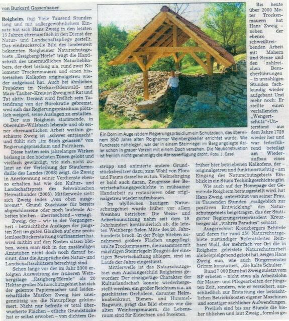 Zeitungsartikel zum Weinbergunterstand, der entfernt werden musste | Foto: Martin Feucht