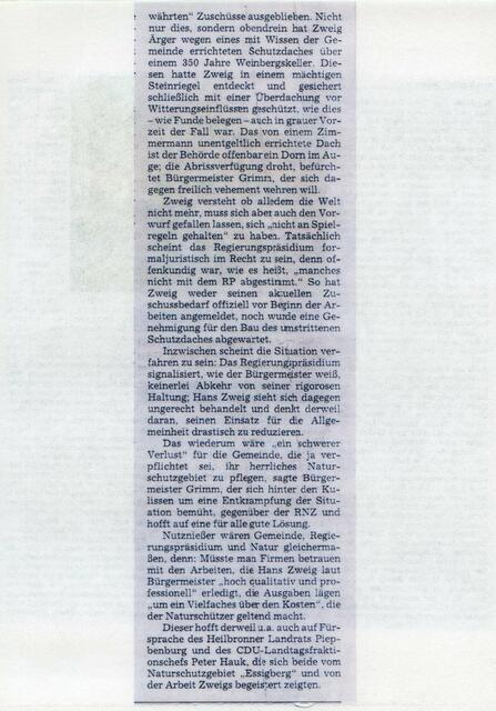 Zeitungsartikel zum entfernten Wengerterunterstand | Foto: Martin Feucht