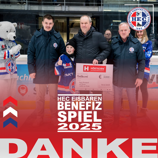 Foto: Jan Hey (3. Vorstand), Moritz, Christian Hörtkorn (Geschäftsführender Gesellschafter der Hörtkorn Unternehmensgruppe), Michael Rumrich (HEC Geschäftsführer) | Foto: Heilbronner Eishockeyclub Eisbären.e.V.