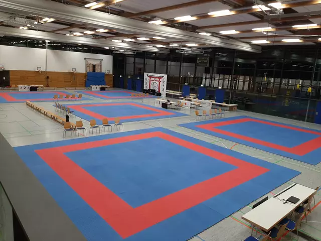 Die vorbereitete Hardwaldhalle vor dem Beginn der Landesmeisterschaft | Foto: Karateverein Eppingen