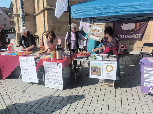 Auf Initiative des Frauenverbands Courage e.V. kamen Frauen und frauenpolitisch engagierte Männer aus 9 verschiedenen Gruppen auf den Kiliansplatz. Die Kinderorganisation ROTFÜCHSE versorgte die Teilnehmer mit roten Rosen, dem Symbol der Frauenbewegung.  | Foto: MLPD