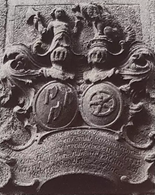 Stetten-Kurmainz-Allianzwappen in der Festschrift 700 Jahre Kocherstetten von 1963 (Alter rund 200 Jahre) | Foto: Foto: Willi Braun, um 1960 - Reproduktion: Di Girolamo