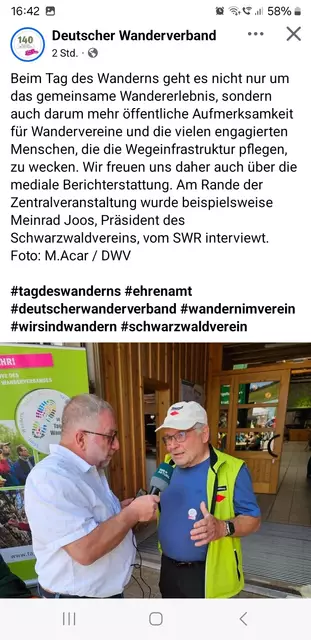 Auch der SWR arbeitet mit dem Wanderverband zusammen und berichtet | Foto: Wanderverband Facebook Seite