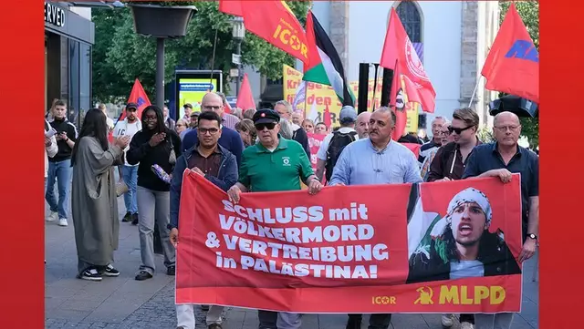 Internationale Solidarität für Palästina: im Bild eine Aktion in Essen / Ruhrgebiet. | Foto: MLPD