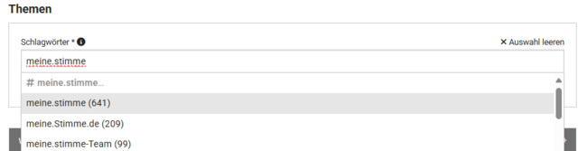 So sehen die Vorschläge für Schlagwörter aus, während du ein Wort in dieses Feld eingibst. | Foto: HSt Grafik