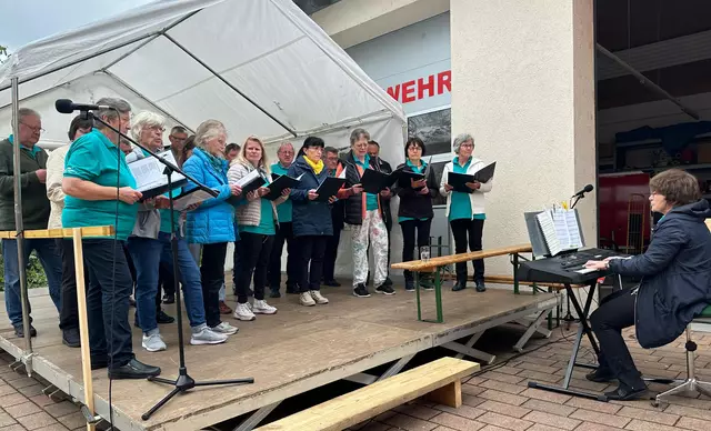 Der Chor des Gesangvereins Wohlmuthausen bei seinem Auftritt an der Hocketse | Foto: Privat