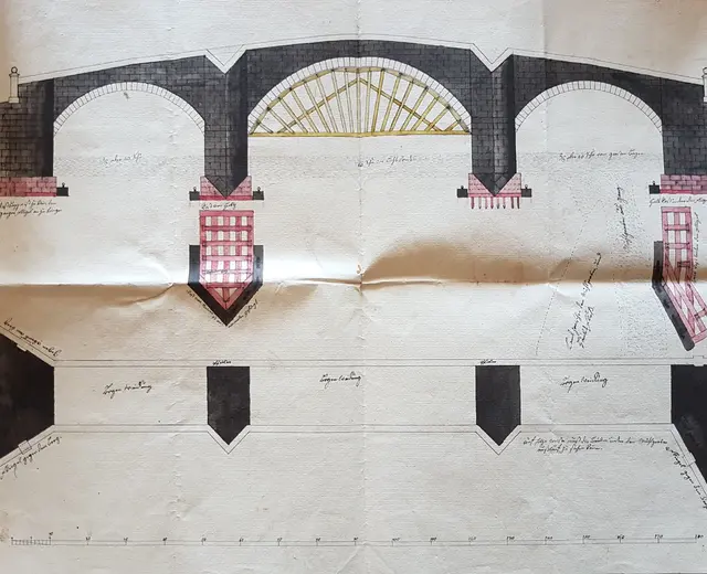 Bauplan für die erste Brücke von 1776, Baumeister J.M. Majer
 | Foto: Stetten-Archiv, Büschel 1797