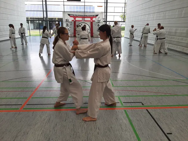 Alisa Bregler und Helen Heil in der Trainingseinheit von Christian Schollenberger zur Kata Tensho mit Bunkai | Foto: Karateverein Eppingen