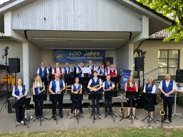 Das Blasorchester vom Musikverein Nordheim im Jubiläumsjahr: 100 Jahre Musikverein Nordheim. Dirigent Carsten Röderer. | Foto: Musikverein Nordheim