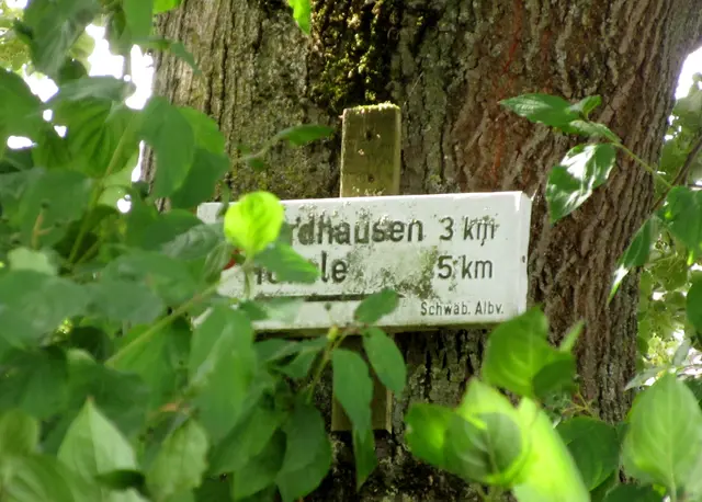 Versteckt hinter Laub und doch immer wieder schön. Altes SAV-Schild | Foto: Wandern Gaby Erich