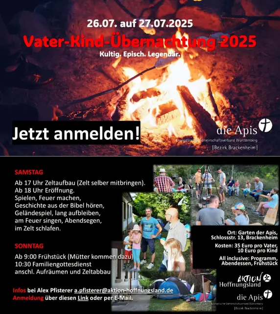 Herzliche Einladung zur Vater-Kind-Übernachtung bei den Apis in Brackenheim vom 26.-27. Juli 2025 mit Alexander Pfisterer. Infos unter brackenheim.die-apis.de. | Foto: Alexander Pfisterer