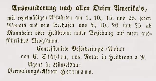 KoJaBo vom 27. Januar 1848: per Schiff ging es nach "allen Orten Amerika's". | Foto: Eigene Aufnahme